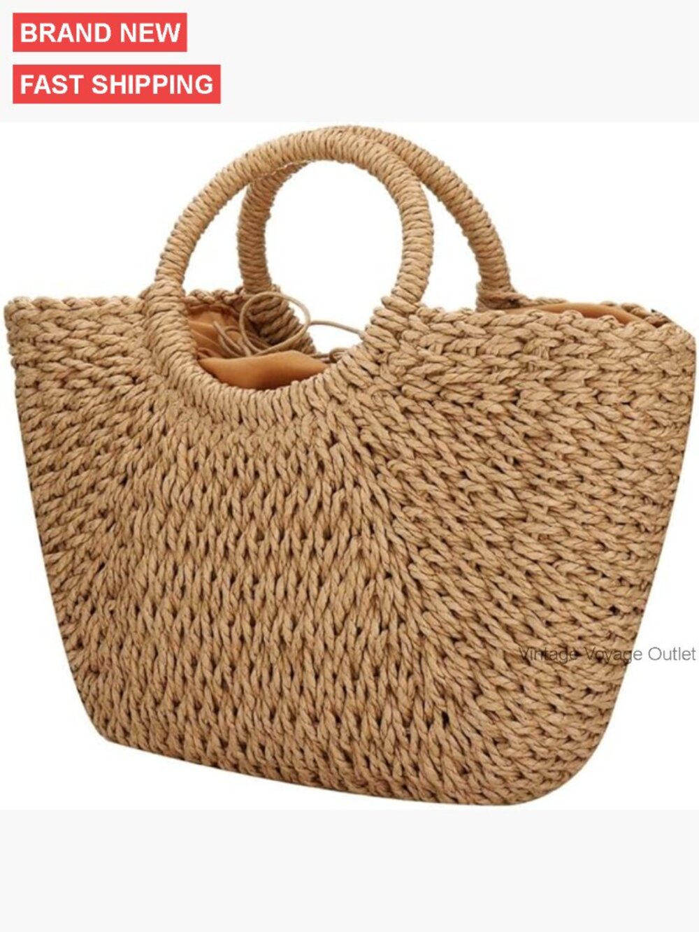 Large Straw Hobo Tote Bag Hand Woven Beach Travel Purse Top Handle